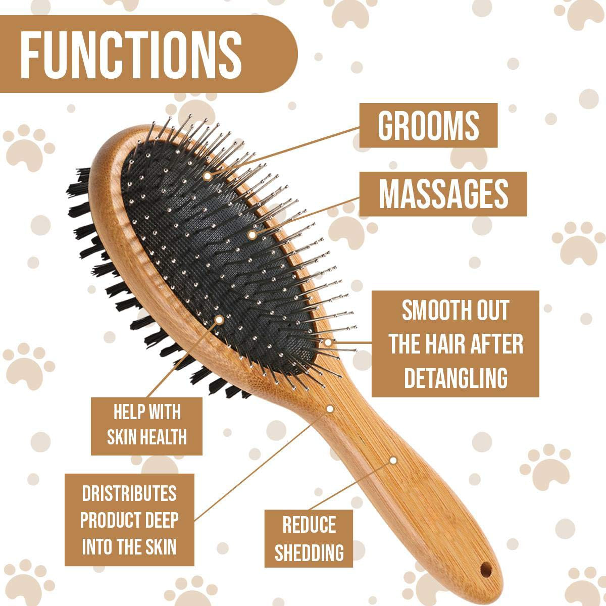 Kylepet Dog Brush, Double Sided Pet Slicker Brush with Bamboo Handle for Dogs and Cats Long Hair Pets Grooming Comb for Removing Shedding, Tangles and Dead Undercoat