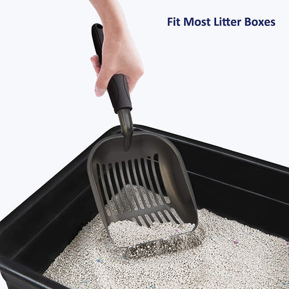 Wepet Cat Litter Scoop, Non-Stick Plated Aluminum Alloy Sifter, Kitty Durable Metal Scooper, Deep Shovel, Long Handle, Kitten Pooper Lifter, Size Large, Coated Black Body with Black Handle