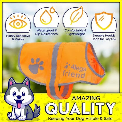 Reflective Dog Vest. Hi-Visibility, Oxford 300D Waterproof Blaze Orange Dog Vest Helps Protect Your Best Friend. Safeguard Your PUP from Motorists & Hunting Accidents, on or off Leash