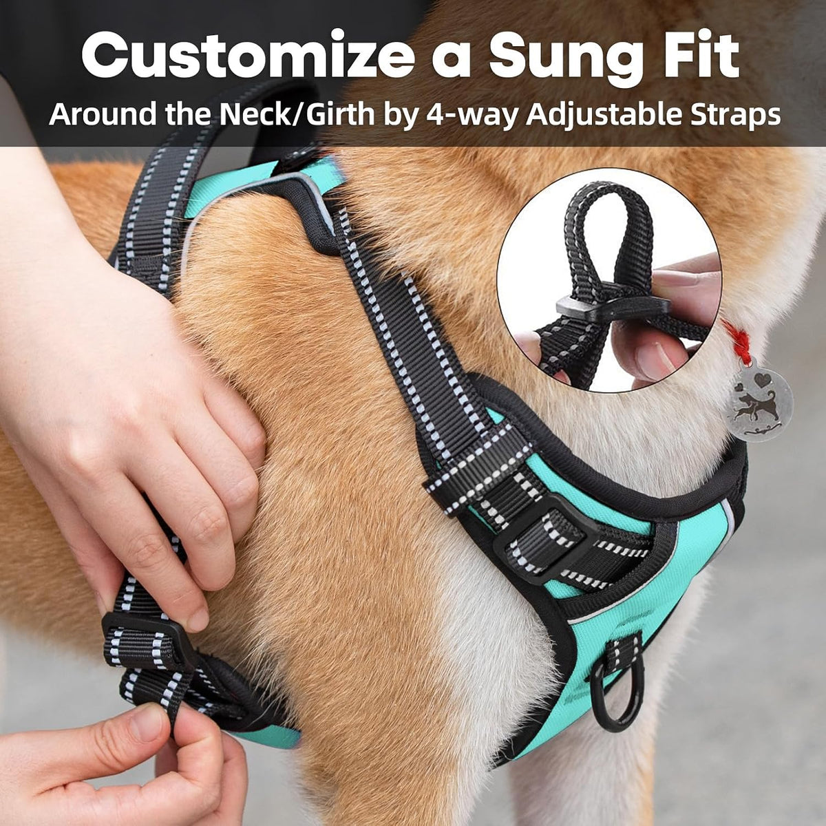 Poypet No Pull Dog Harness Medium, Reflective Vest with Front Clip & Handle