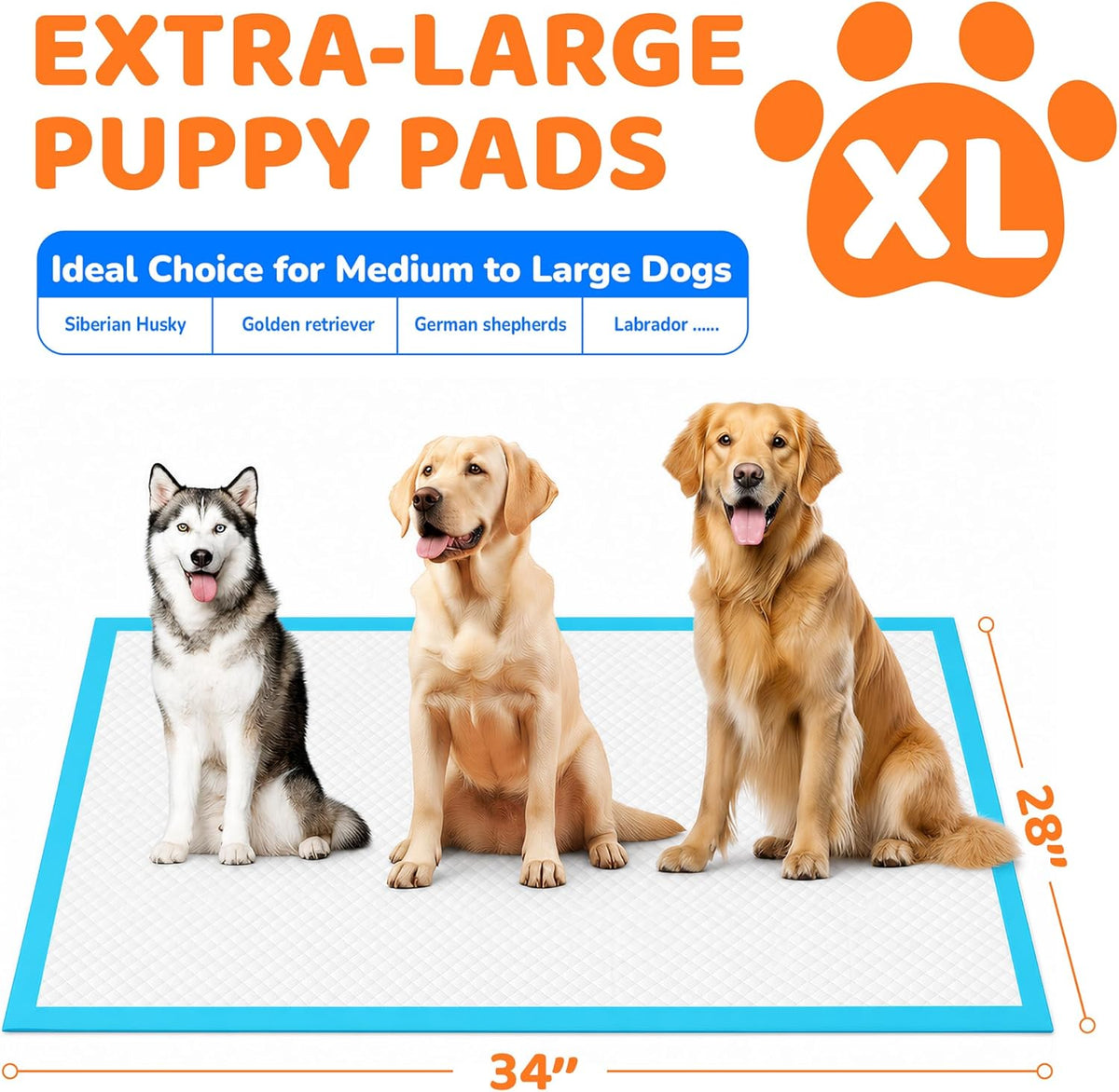 Puppy Pads 28"X34", Extra Large, Super Absorbent, 30 Count