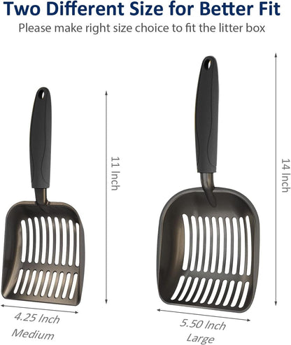 Wepet Cat Litter Scoop, Non-Stick Plated Aluminum Alloy Sifter, Kitty Durable Metal Scooper, Deep Shovel, Long Handle, Kitten Pooper Lifter, Size Large, Coated Black Body with Black Handle